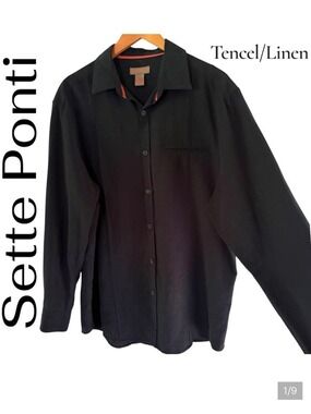 Sette Ponti-Upscale Black Tencel/Linen Casual Button-Down Shirt. Large. EUC!